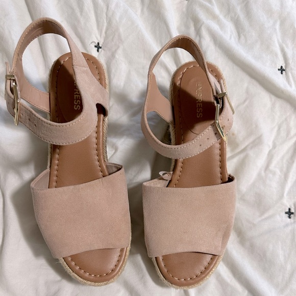 Express Tan Suede Platform Espadrille Heels - Picture 2 of 5